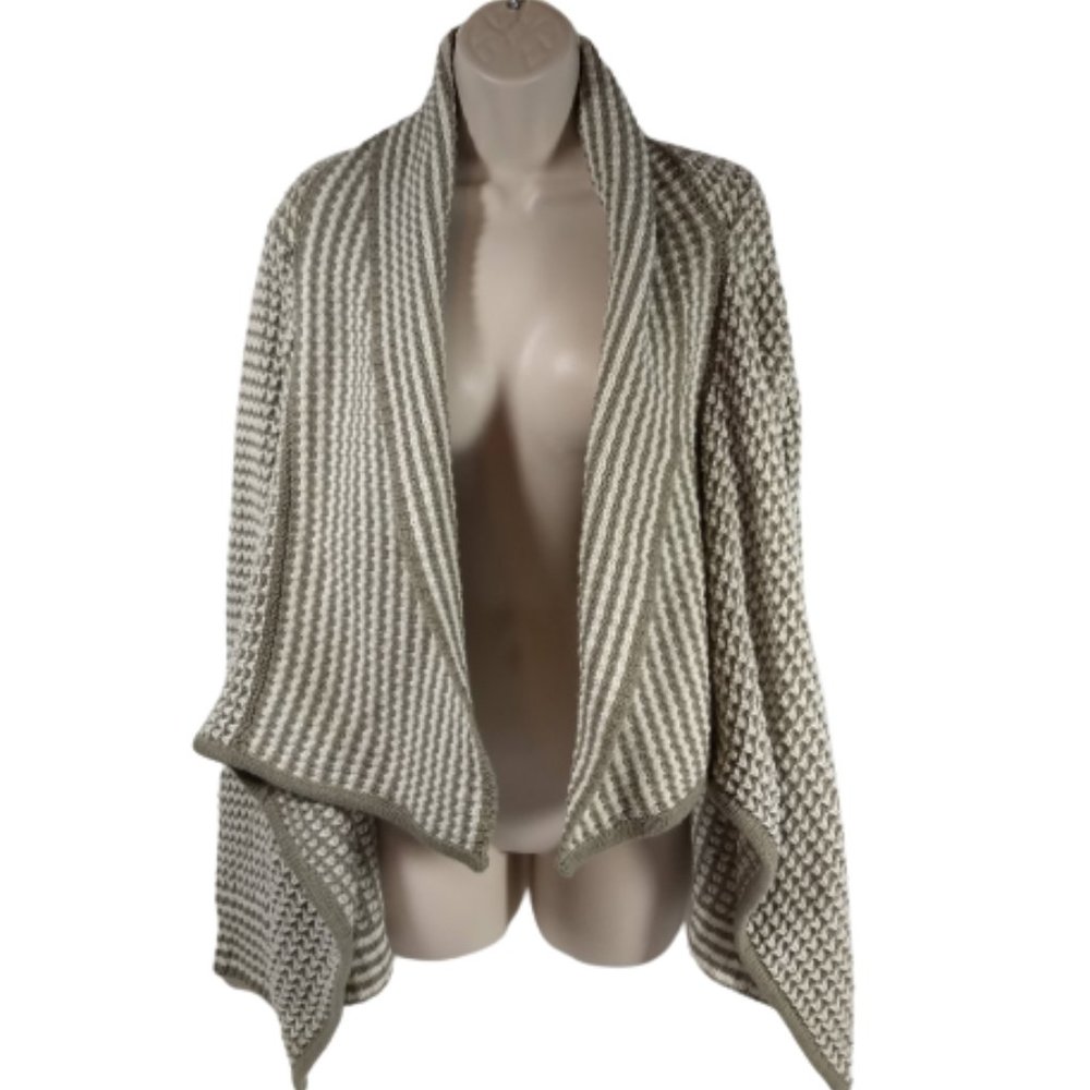 Tobi Open Front Cardigan Sweater Gray White Stripe Small/P